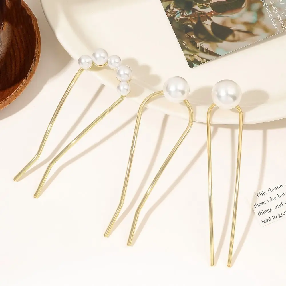 Hair Fork U-shaped Hairpin Vintage Pearl Hairpin Minimalist Hair Stick Hair Accessories Hair Chopsticks Metal Hair Stick Ladies