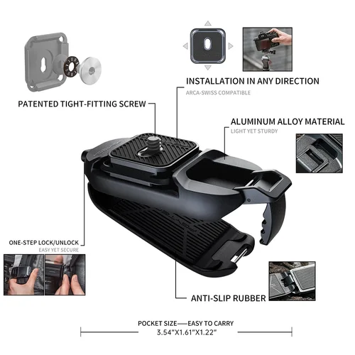 Imagen 2 del producto Clip de cámara PGYTECH Beetle con placa, sistema de liberación rápida para cámara de acción Sony/Nikon/DSLR, mochila, soporte de correa para cámara