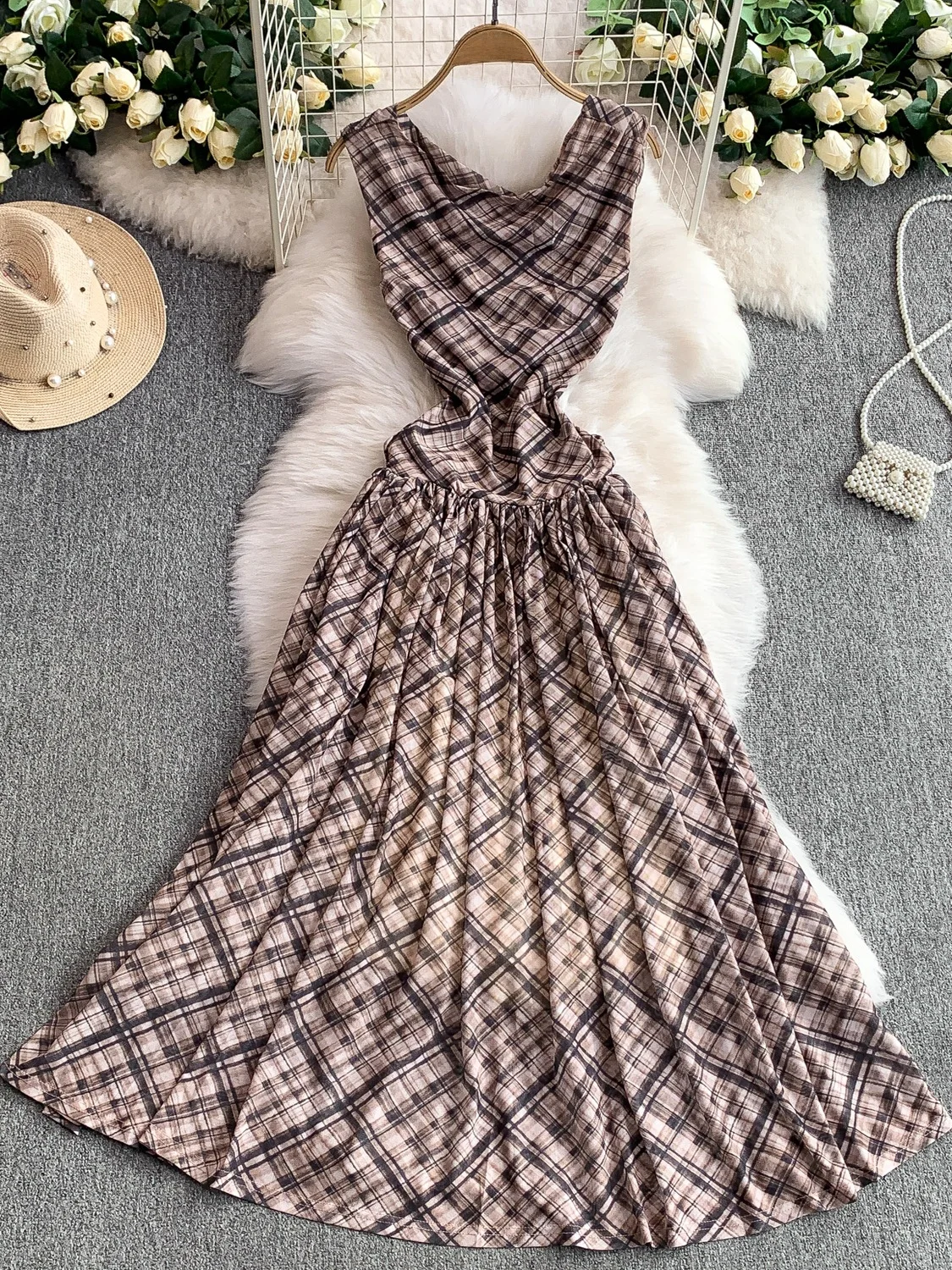 Robe d'été pour femmes, ligne a, taille haute, plissée, amincissante, jupe mi-longue, longueur au sol, Dr