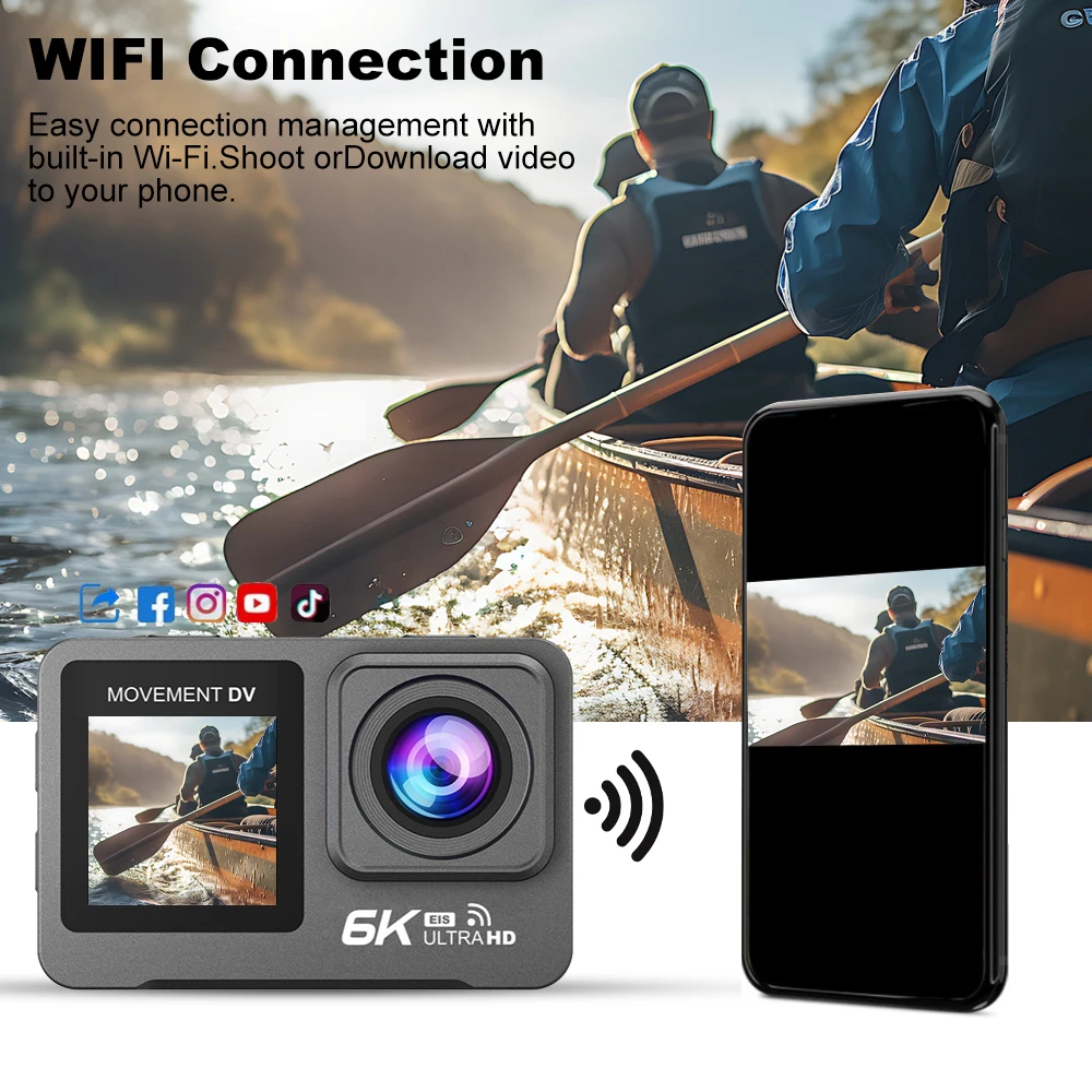 WiFi Anti-shake 6K 4k 60fps action camera Waterproof 50M Sport Camera With Remote