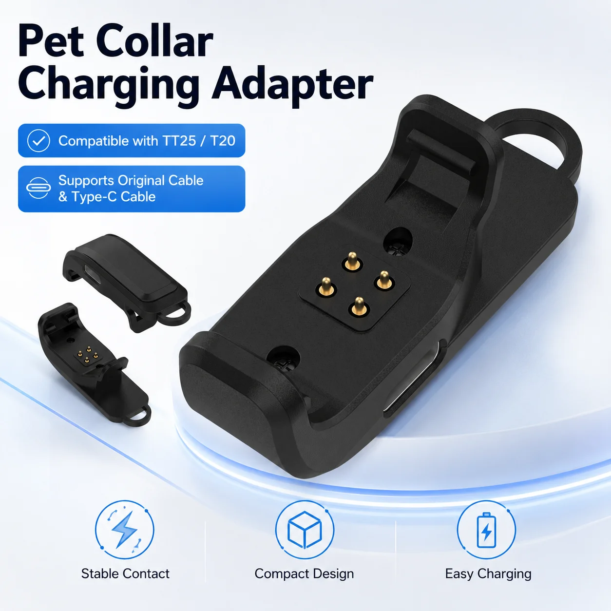 Charging Adapter for Garmin TT25 T20 Dog Collar Pet GPS Tracker Charger Converter Supports Original Cable and USB Type-C Cable
