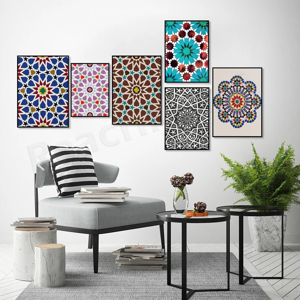 Oriental, Islamic Motifs, Zellige, Islamic Mosaic, Mosque Tile, Moroccan Motifs, Marrakech Alhambra Color Poster Home Decor