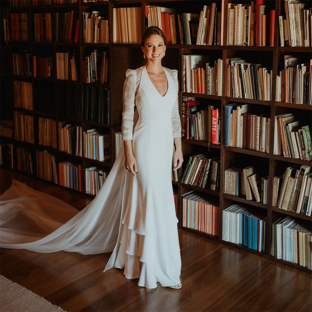 Vestido De Novia De manga larga con volantes para mujer, Halter traje elegante con cuello De satén, estilo bohemio, 20162