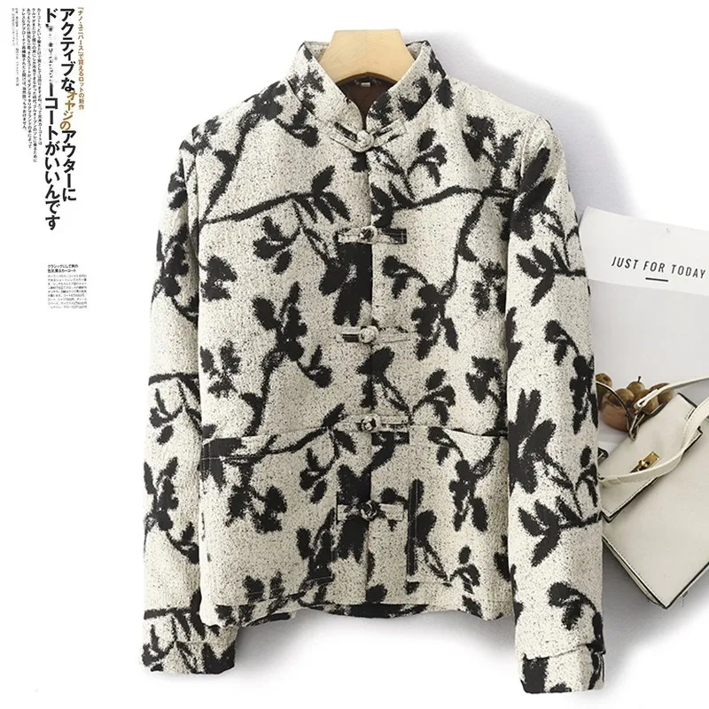 Nieuwe Chinese Sle Water-Mark Print Katoen Jaet vrouwen Herfst Winter Stand Kraag Knop ort Warme Bovenkleding high-End Top