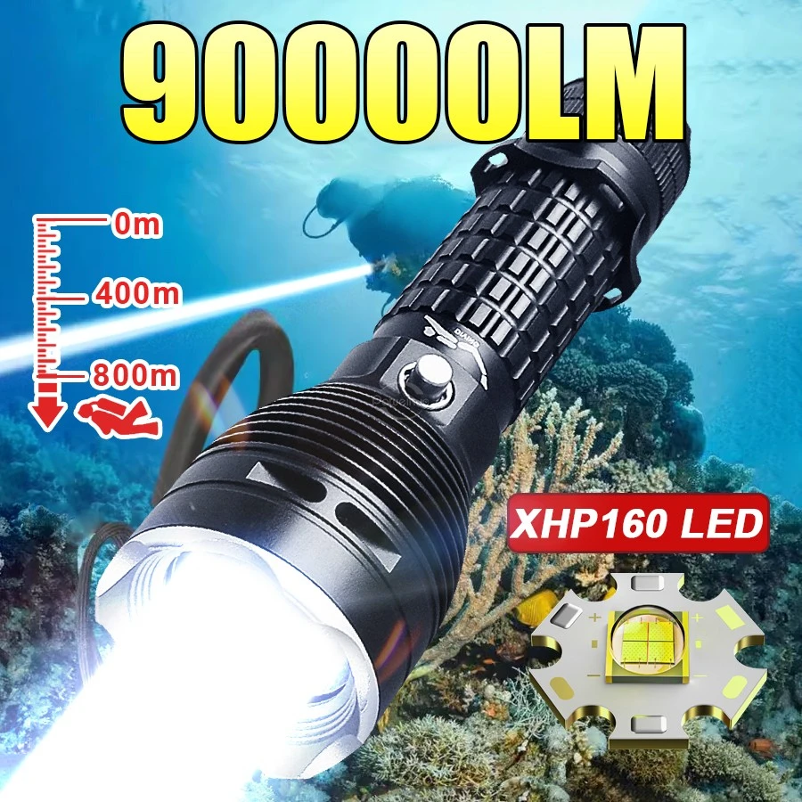 

9000LM Upgrade XHP160 Diving Flashlight Powerful Profession Underwater Lantern Rechargeable Dive Torch IP8 Waterproof Scuba Lamp