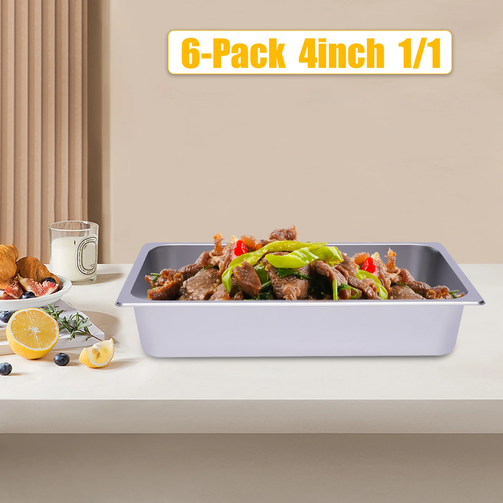 

6-Pack 53*33*10cm Silver Steam Table Pans Deep Restaurant Steam Table Pans Commercial for Home Cafeterias Canteens