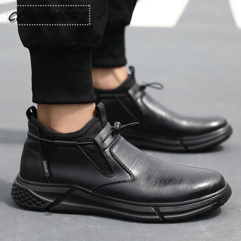 Black Leather Waterproof Safety Work Shoes for Men Office Boots Tenis Indestructible Non-slip Bota Masculina Footwear Zapatillas