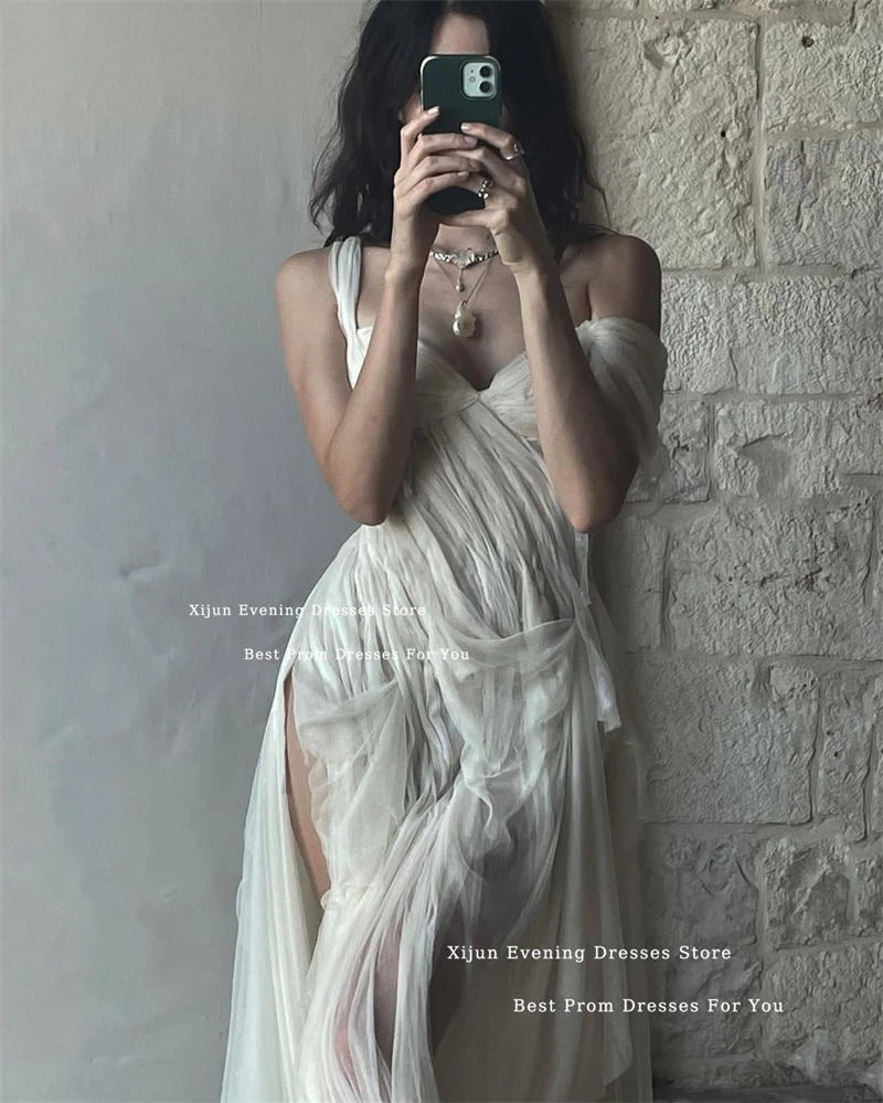 Xijun Modern Ivory Mermaid Wedding Dresses Pleated Split Sleeveless Prom Dresses Fairy Sweetheart Formal Prom Gowns  Customized image 2
