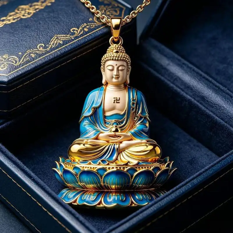 Statue Pendant Necklace Imitation Jade Lotus Seated Necklace Exquisite Pendant