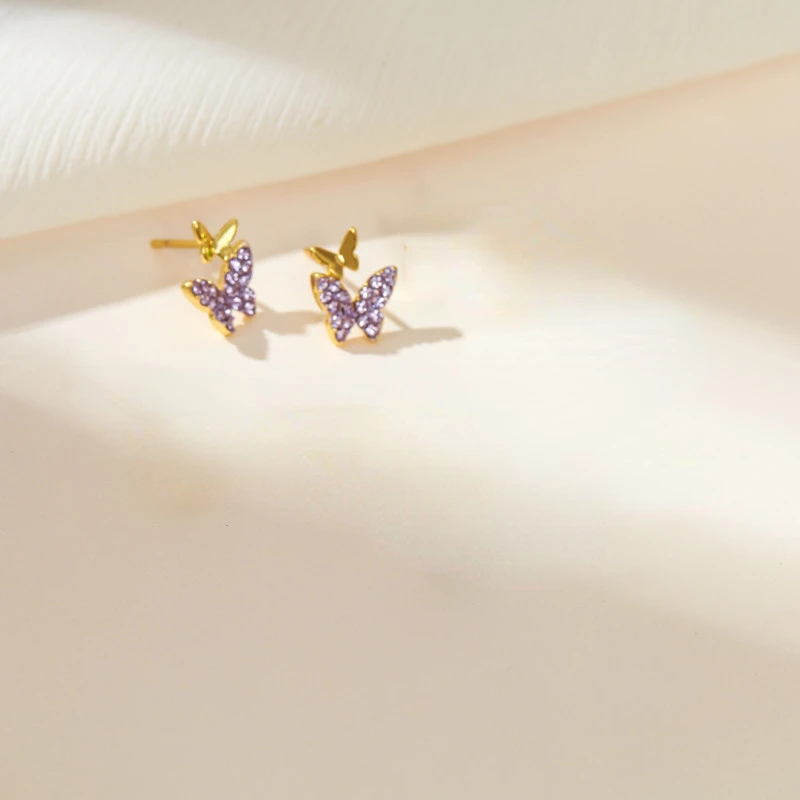 

6 Colors Small Butterfly Crystal Ear Stud Earrings for Women Wedding Party Engagement Earring Jewelry Accessories Whole Sale