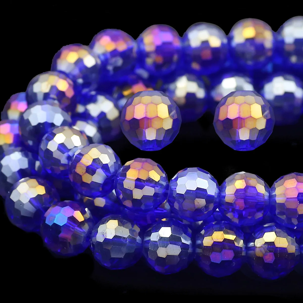 6 8 10mm 30-50pcs 96-Sided Crystal Faceted Dark Blue AB Color Glass Round Ball Beads For DIY Jewelry Making Bracelets Necklaces