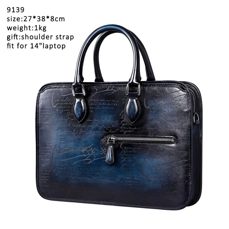 

Italian Cowhide Luxury Brand Leather Laptop Bag Briefcase Patina Case for Document Bag A4 Shoulder Business Work Bag Men