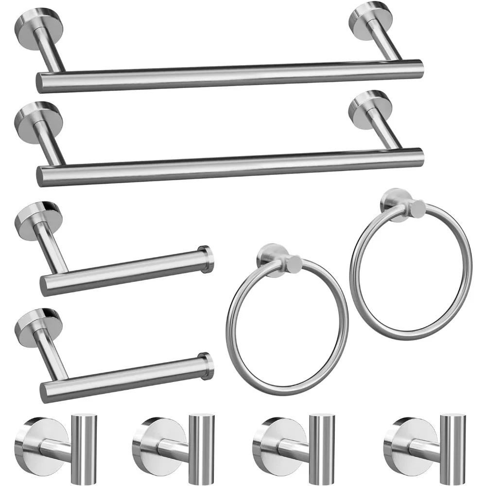 

10-Piece Stainless Steel Bathroom Accessories Set: Towel Rack, Holder, Ring & Hooks for Easy Installation