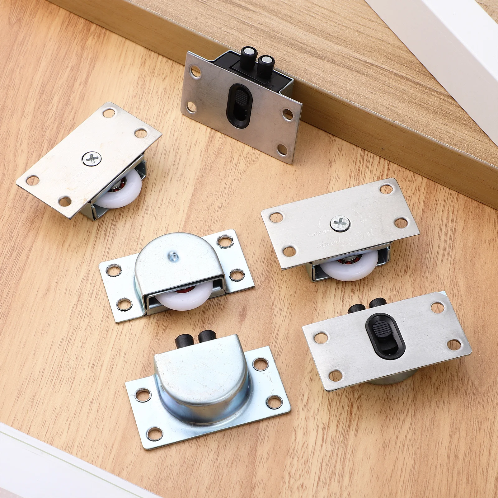 6 قطعة الفولاذ المقاوم للصدأ انزلاق الباب الأسطوانة عجلات قابل للتعديل خزانة دليل بكرة لخزانة خزانة دش الباب كتم انزلاق #2