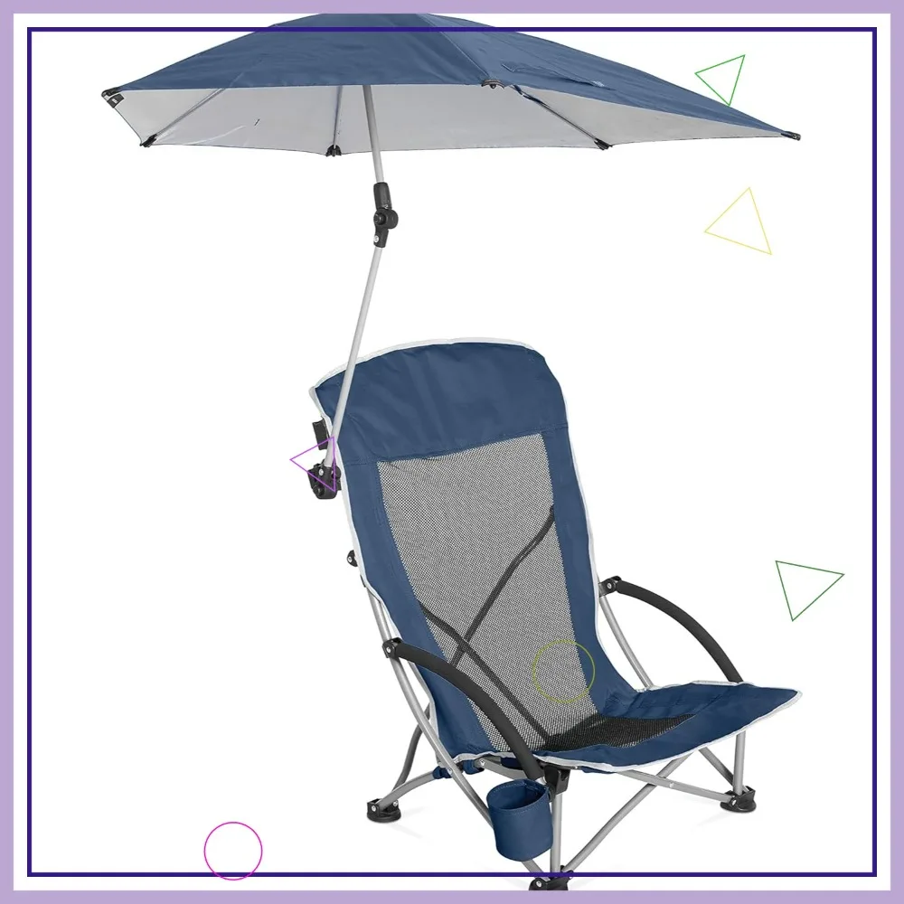 

Portable Beach Chair with UPF 50+ Sun Umbrella, Adjustable Shade, Padded Armrests & Cup Holder for Outdoor Activities