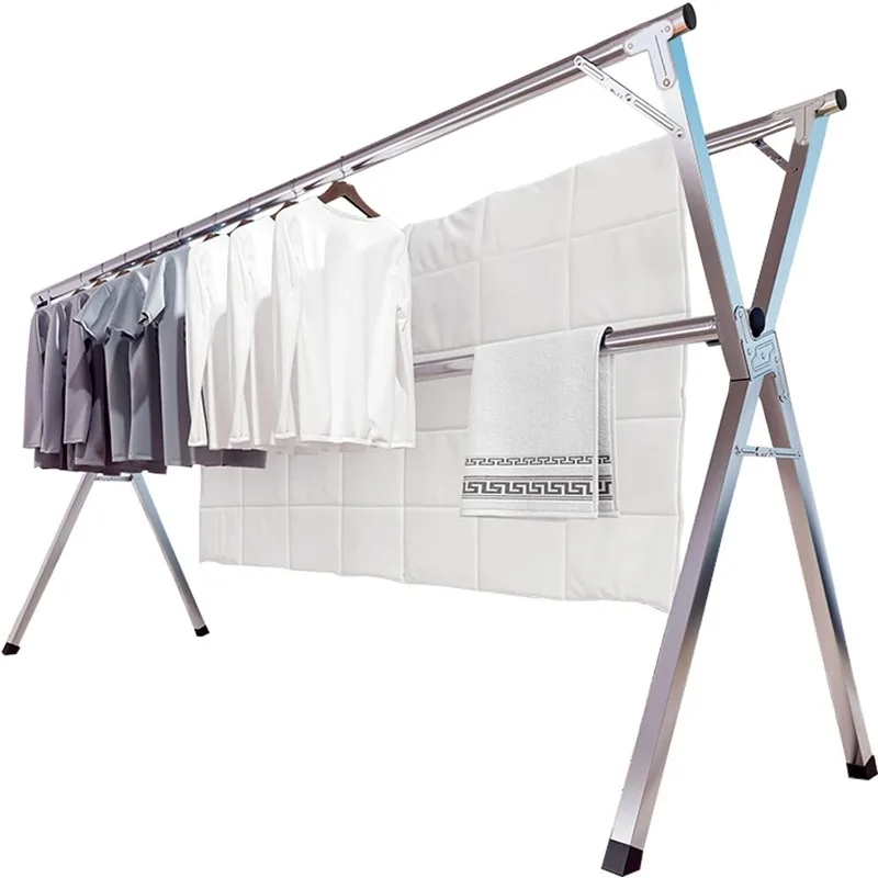 

79 Inches Clothes Drying Rack, Stainless Steel Garment Rack Adjustable and Foldable Space Saving Laundry Drying Rack