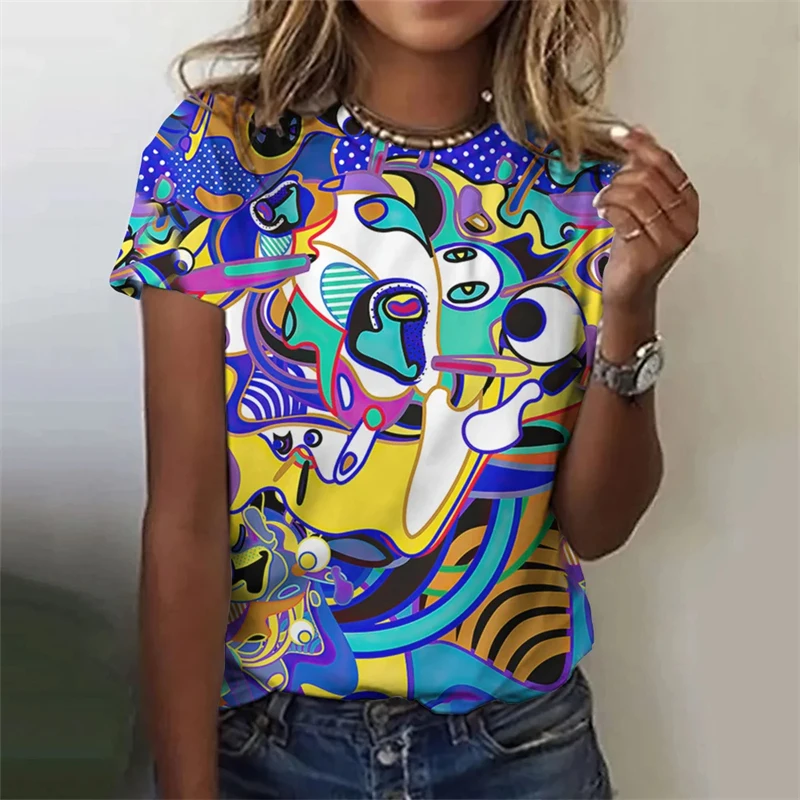 Women's T-Shirts Graffiti Art Fashion Print Short Sleeve Top Tees O-Neck Personality Women Summer Harajuku Loose Female Clothing