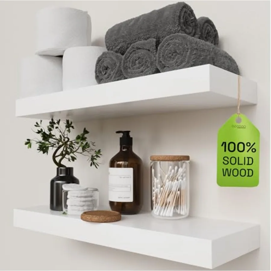 

Wood Floating Shelves for Wall 20 Inch, Solid Real Wooden Bathroom Shelf White Thick, Heavy Duty Wall Shelf Mounted 20 Kitchen