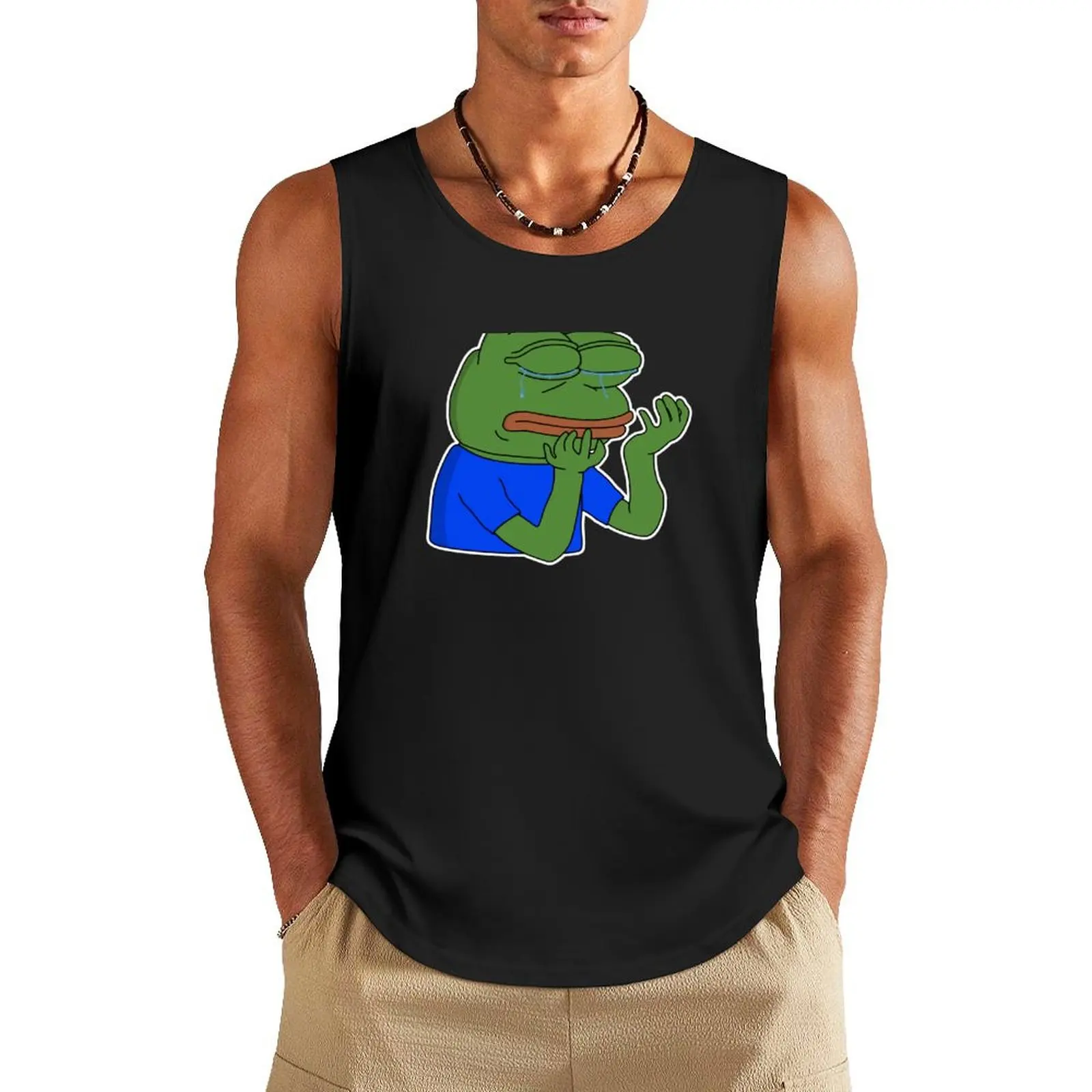 PepeHands - White Outline Tank Top gym shirt men muscle t-shirt