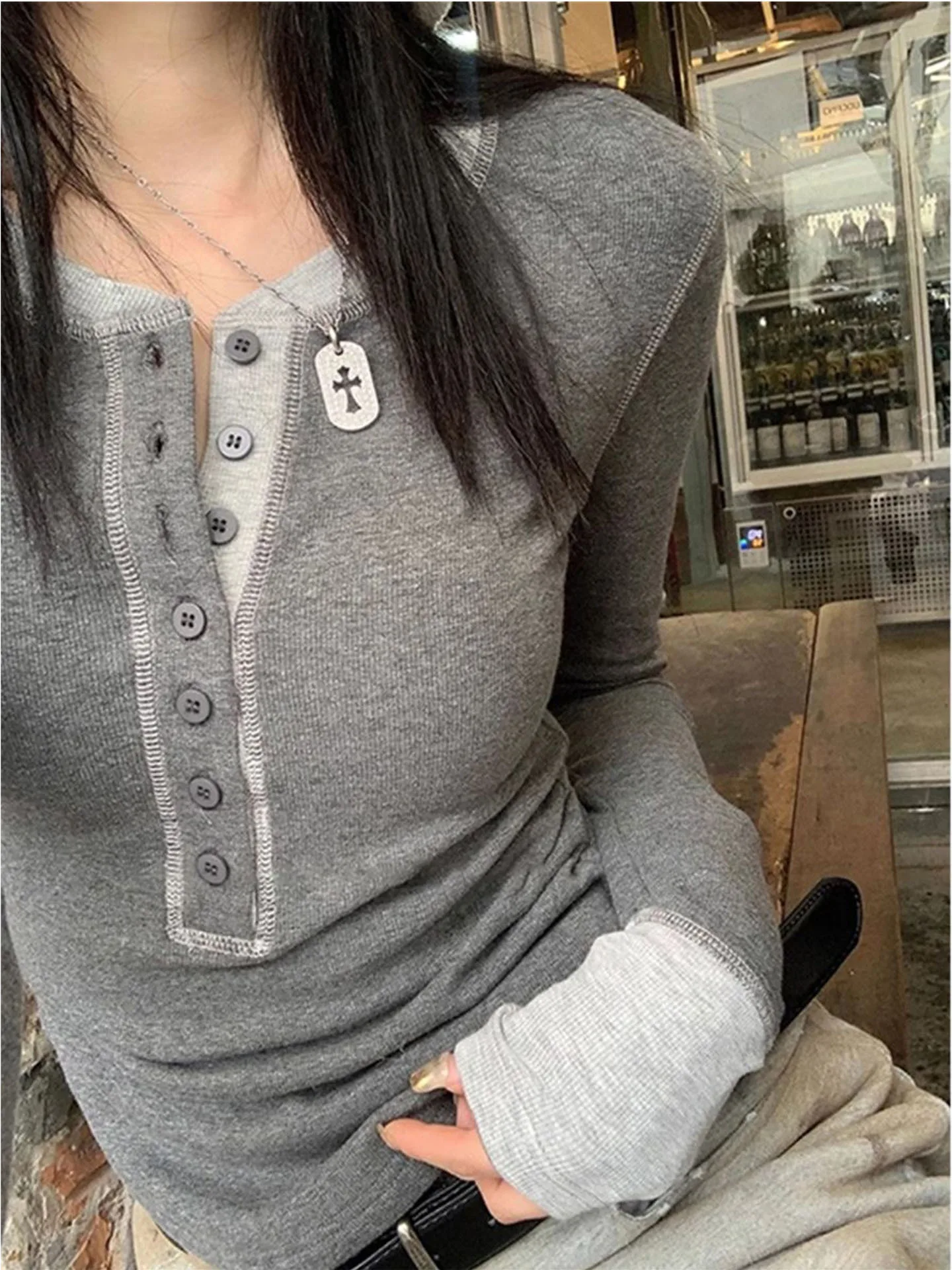 

Женская трикотажная футболка Pure Desire Color Blo с длинным рукавом и круглым вырезом, облегающая, для ранней осени, базовый слой, внутренняя одежда, топ