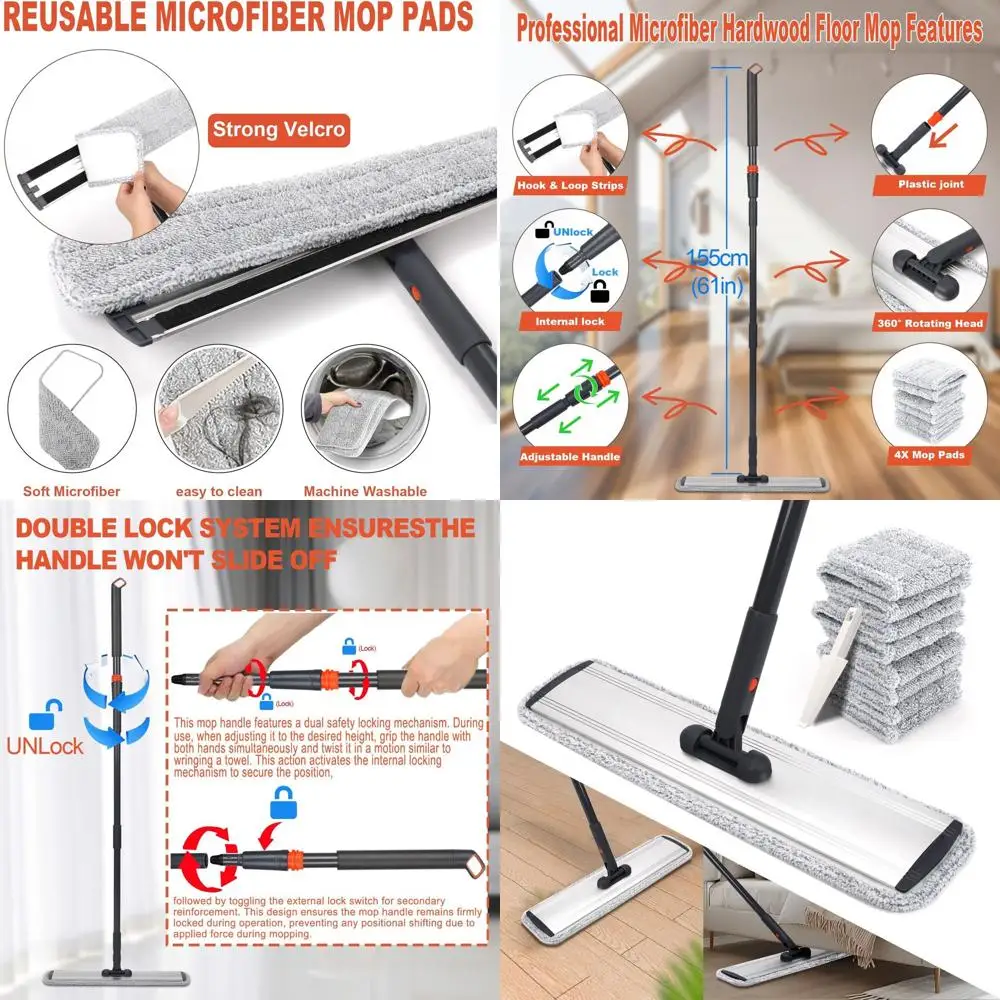 

Набор швабр из микрофибры из 18 предметов: большие плоские швабры с 4 моющимися подушечками для паркетных полов, ручка из нержавеющей стали 61 дюйм