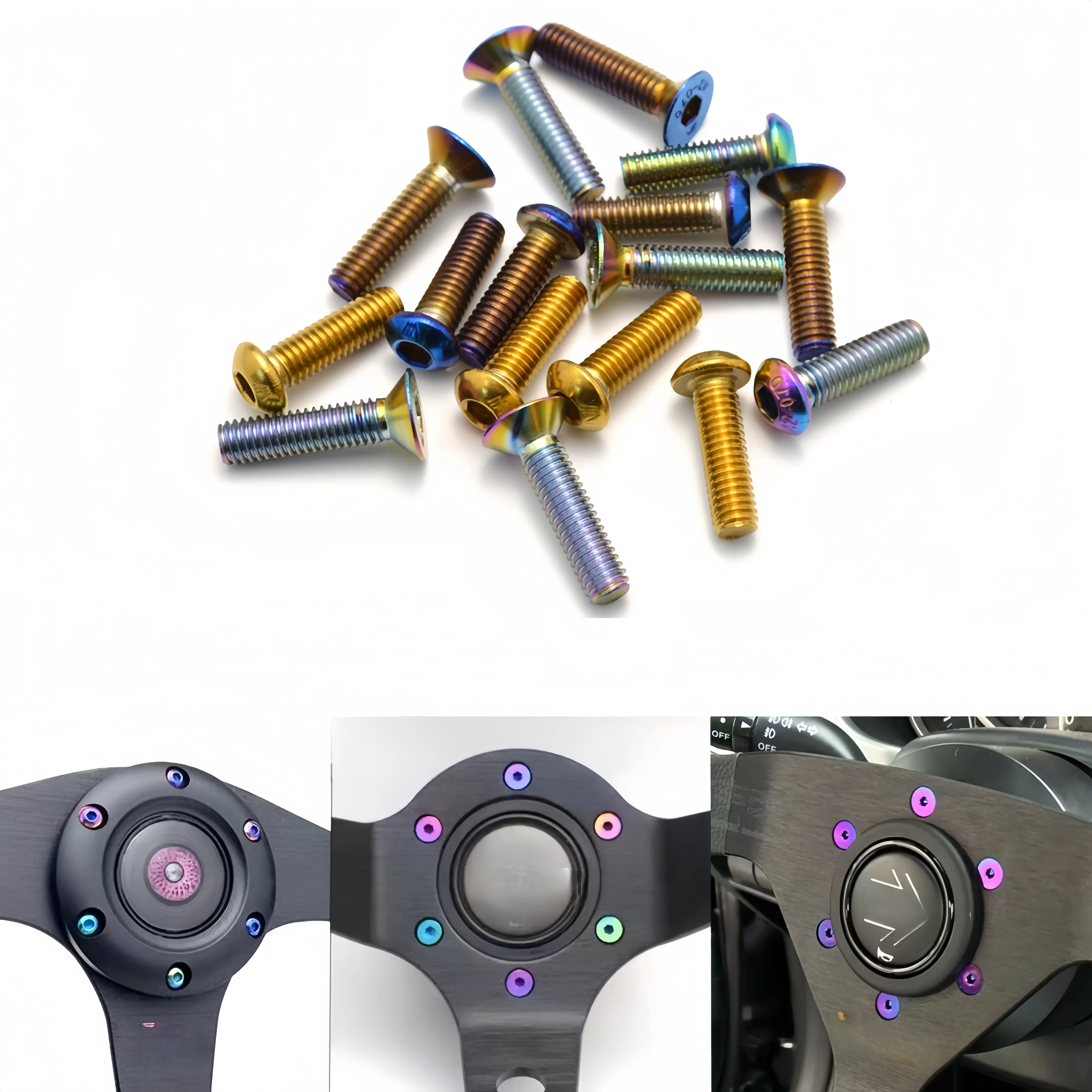 6Pcs Lots Burnt Titanium Steering Wheel Bolts Fit a lot of Steering Wheel Works Round Boss Kit JR-LS06CR-R Personal NRG Works