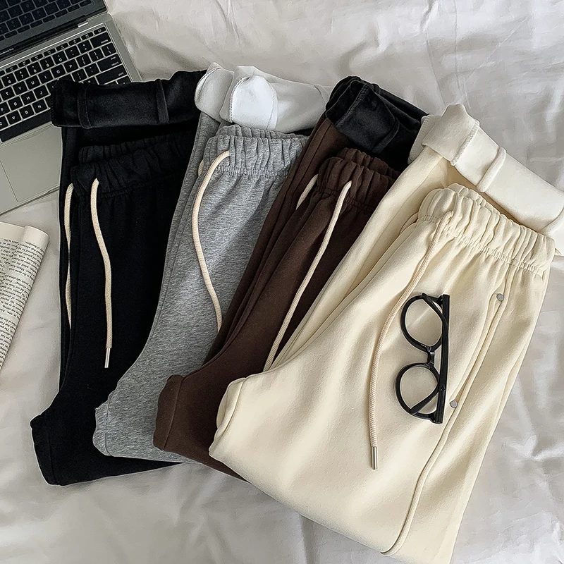 

Velvet Thicked Pants Women 2023 Autumn Winter New Versatile High Waisted Slim Wide Leg Pants Casual Drawstring Sport Trousers