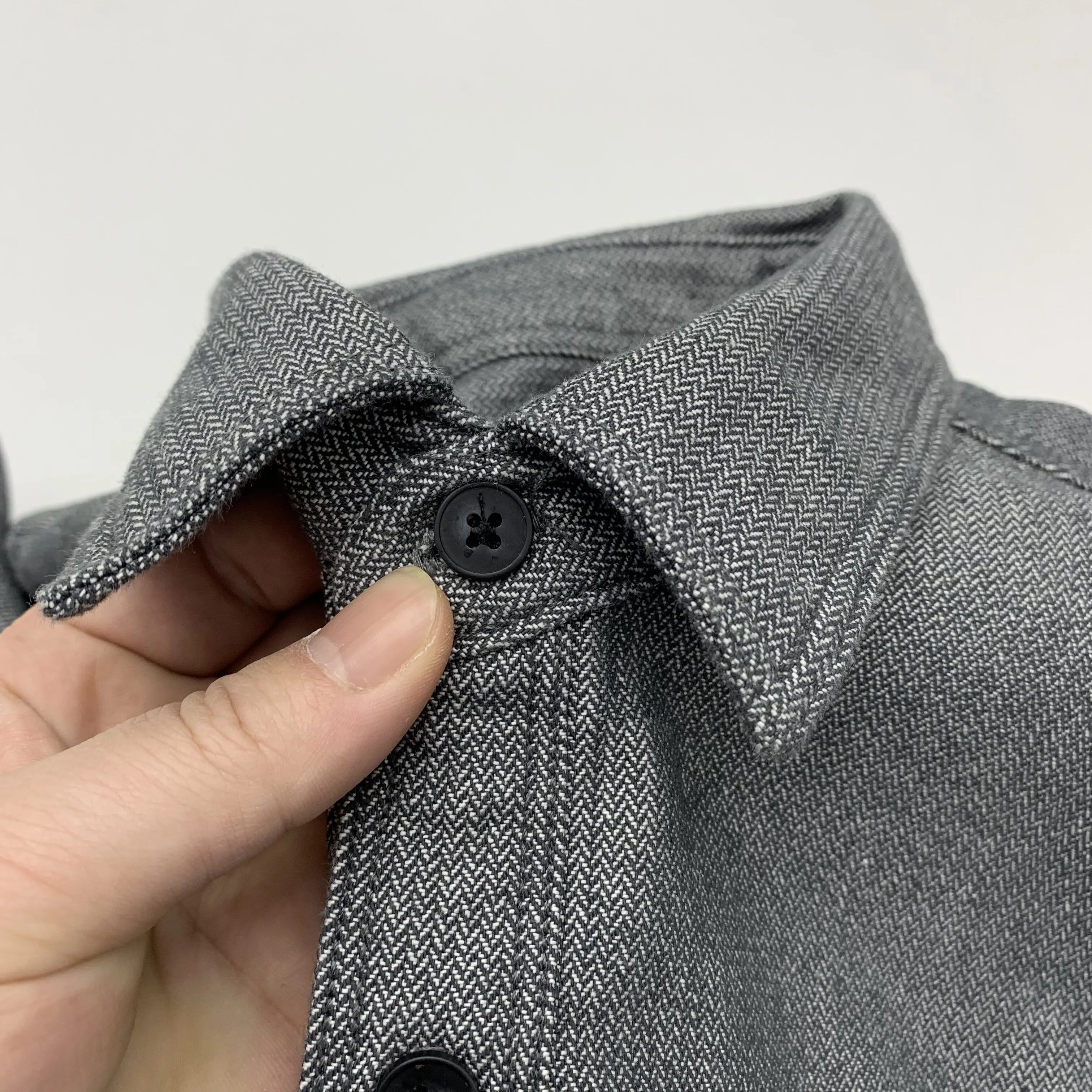 Men's Heavyweight Work Shirt 100% Cotton Washed Long-Sleeve Euro-American Casual Japanese Retro Herringbone Plus-Size Loose-Fit