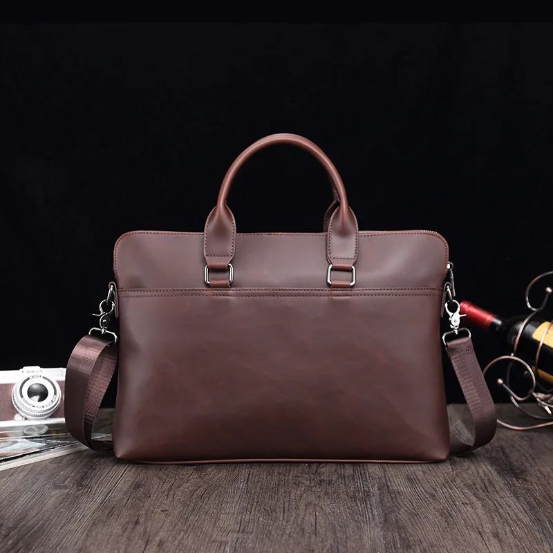 Casual pu leather men's handbag briefcase retro business 15.6 inch men's multi-function business computer bag shoulder bag