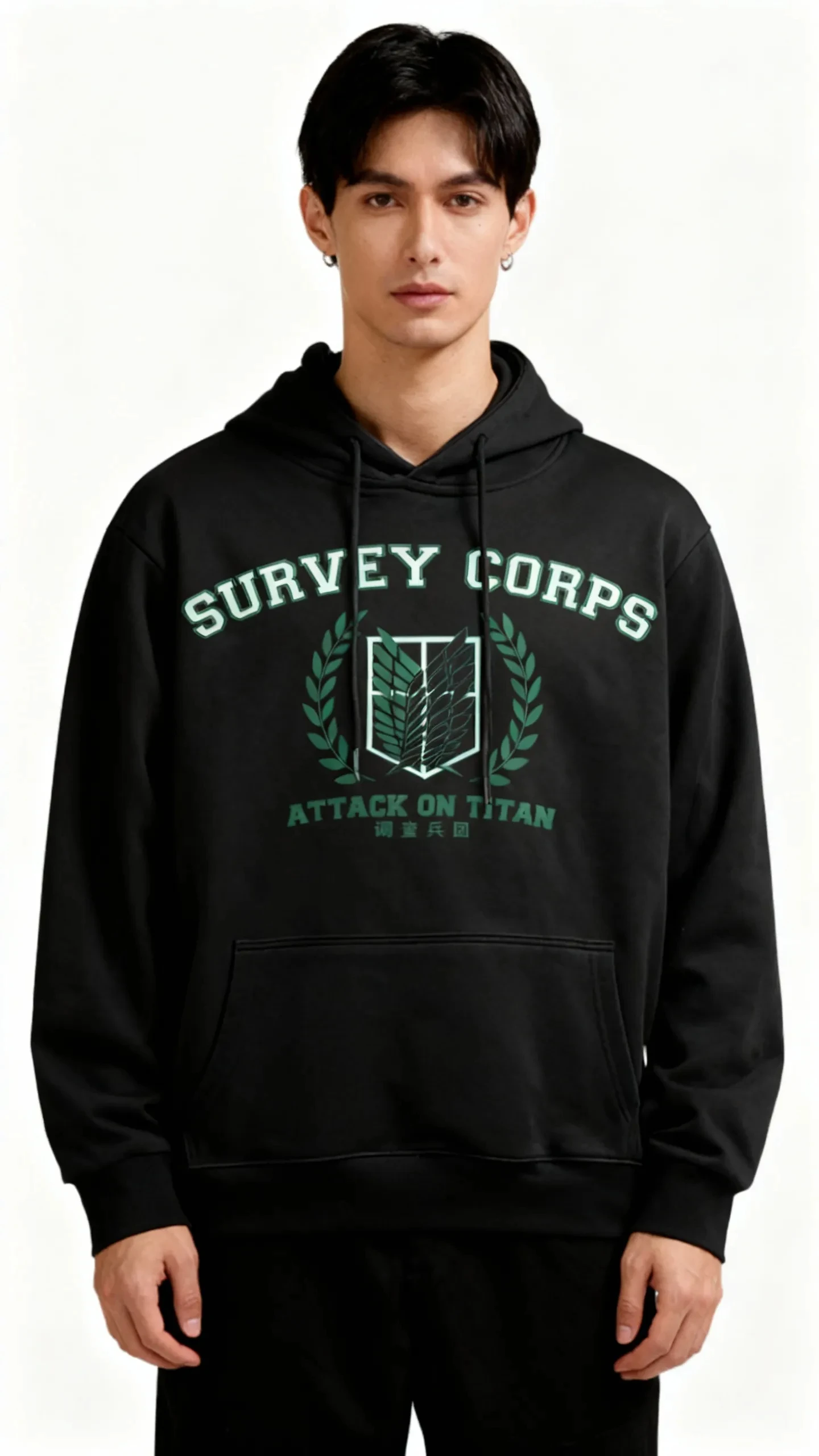 

Attack on Titan Survey Corps Hoodie Black Cotton Anime Cosplay Pullover with Wings of Freedom Emblem Design Casual Fan Wear