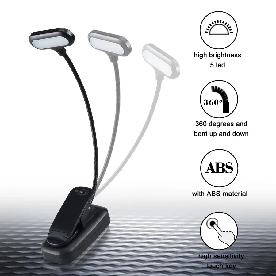 Eye Protection Book Light Flexible Adjustable Mini Clip-On Study Desk Lamp AAA Battery Powered for Travel Bedroom Reading