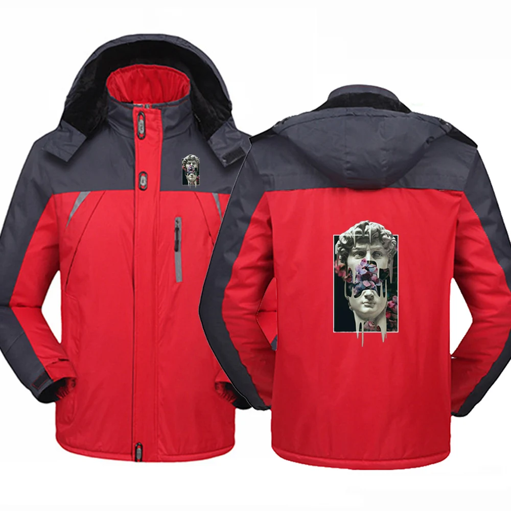 

2025 Autumn And Winter Man's Sculpture And Flower Logo Print Autumn And Winter Thickened Jacket Casual Waterproof Fleece Coat