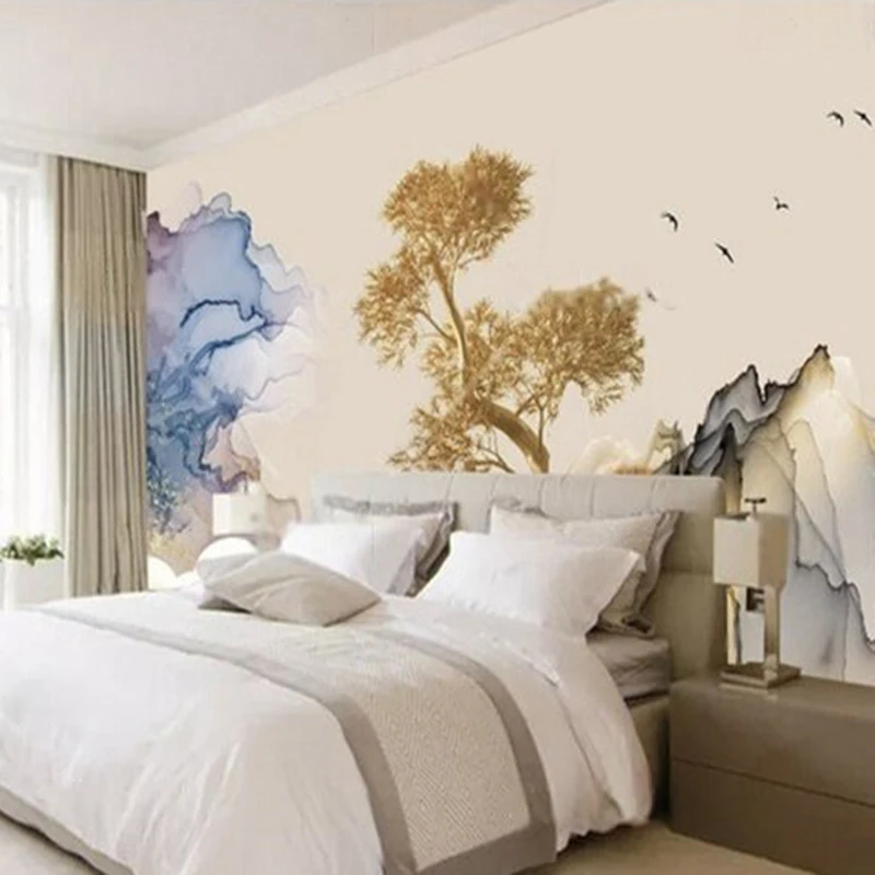 New Chinese-style creative gilded money tree landscape painting for TV luxury home bedroom background wall