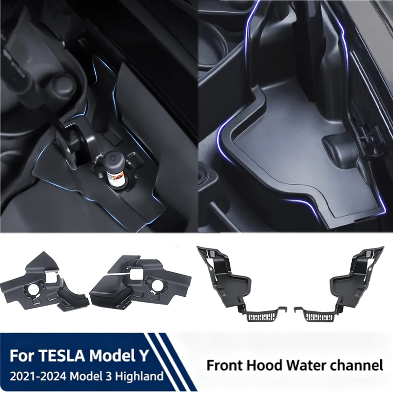 For Tesla Model Y 2021/3 Highland Front Trunk Water Guide Channel Protective Net Cover Debris Leak Filter Groove Car Accessories