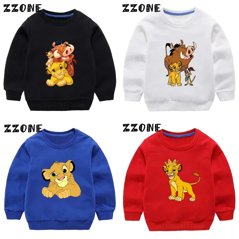Kids Sweatshirts The Lion King Cute Simba Print Cartoon Children Hoodies Autumn Baby Pullover Outwear Tops Girls Boys Clothes