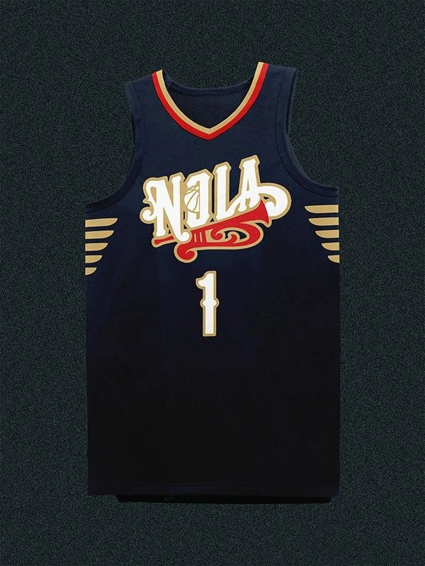 Pelicans Sean Williamson # 1Navy Blue Gold Basketball Jacket Breathable Mesh Sleeveless Street Sports Jacket Sportswear Tank Top