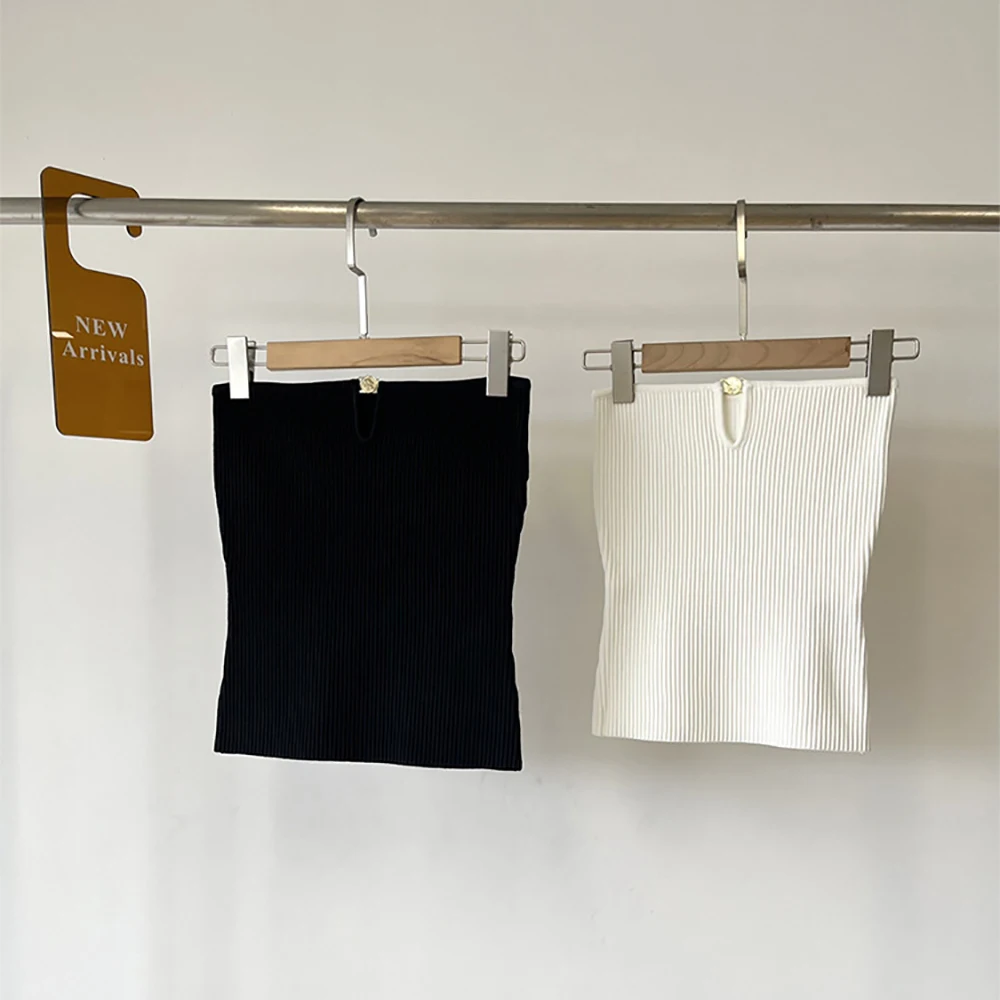 

2024 Spring / Summer New Women Tank Top Y2k Metal Button Decoration Strapless Knit Chest Top Pit Stripe Stretch Slimming Shirt