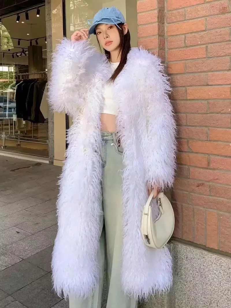Coat Luxury Brand Long Fluffy Sheep Faux Fur Coat Woman Colorful Faux Fur Warm Jacket Winter Outerwears Thick Trench Fur Coats