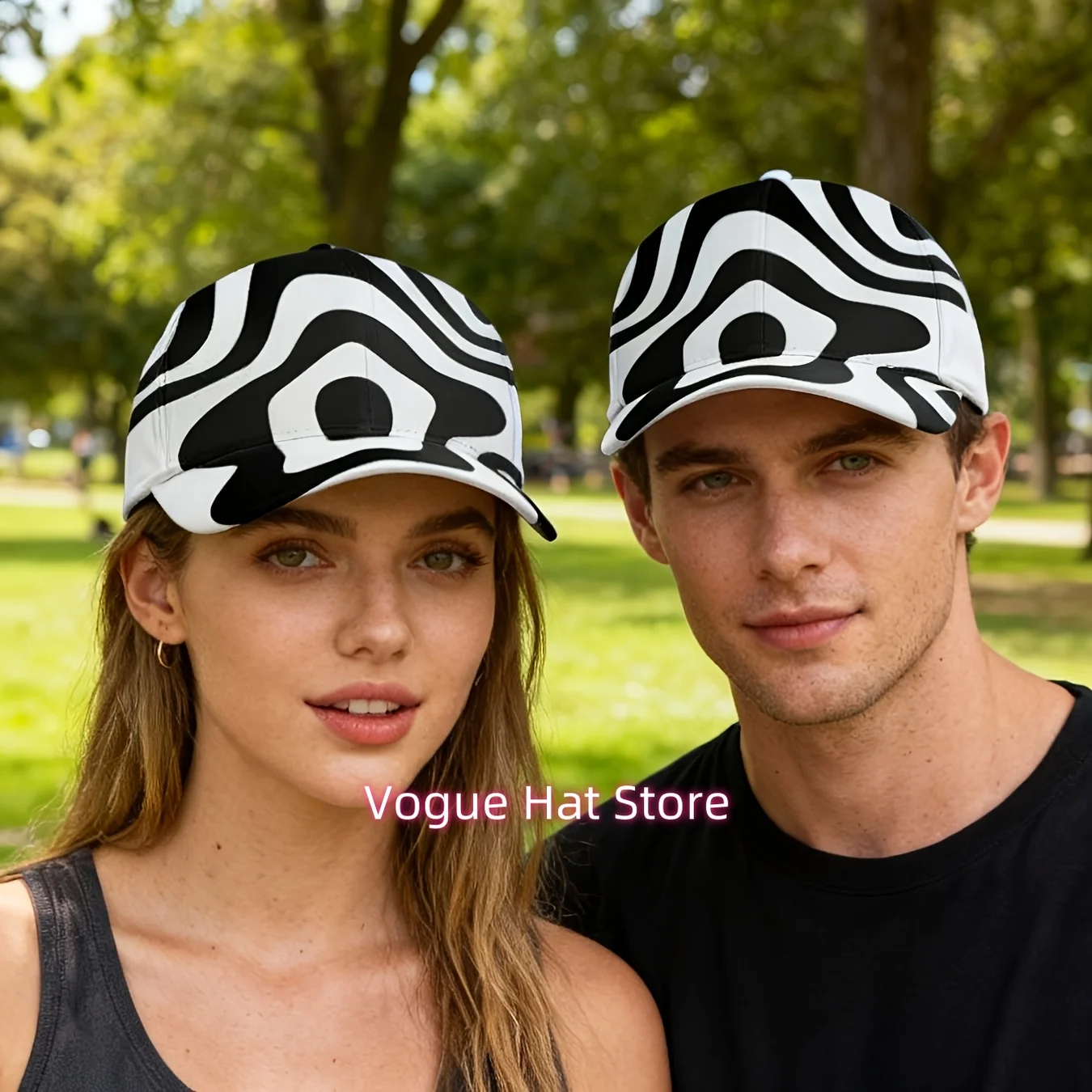 1pc, Abstract Waves Cap, Geometric Design, Unisex, Casual Outdoor Use, Adjustable Size, Shielding, Breathable Material, Sun Prot