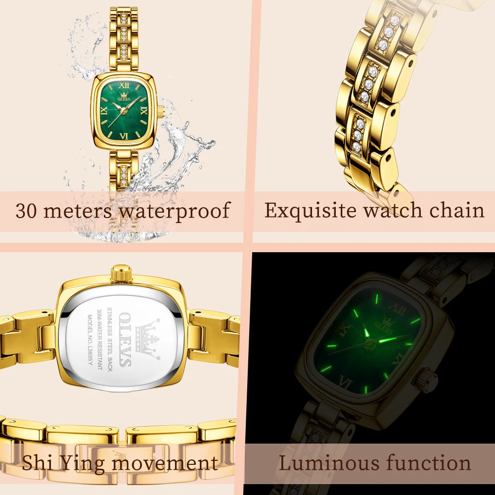 OLEVS 3695 Elegant Fashionable Women Watches Square Quartz Wristwatch Waterproof Watches For Woman Original Lady's Gift Reloj