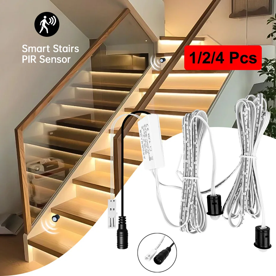 DC12V/24V DC Plug Touch Dimmer Switch Penetrable 25mm Stepless Dimming & PIR Motion with 2m Dupont Line for DIY Shelves Lighting