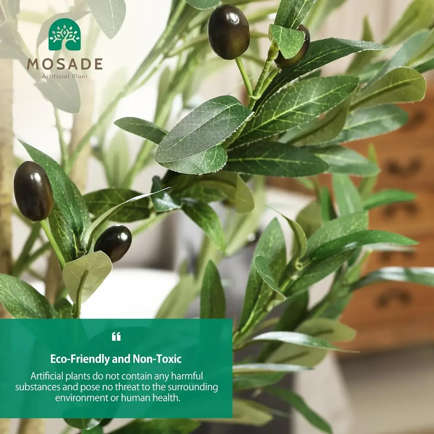 MOSADE Artificial Olive Tree 10 Feet Fake Olive Plant and Handmade Seagrass Basket, Perfect Tall Faux Topiary Silk Tree for Indo