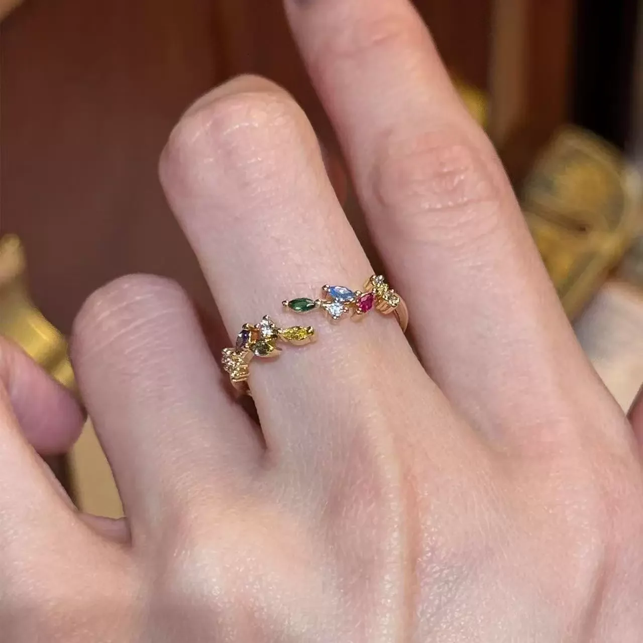 925 Sterling Silber Bunter Vierblättriger Blütenblatt-Ring für Damen Leichter Luxus, Hochwertig, Trendiger Modeschmuck Geschenke – Detail 5