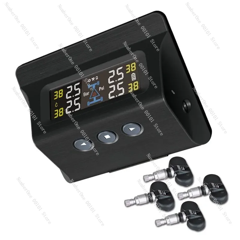Solar Powered Wireless TPMS, LCD Windshield Mount Tire Pressure Monitor with Internal Sensors for Vehicle Safety