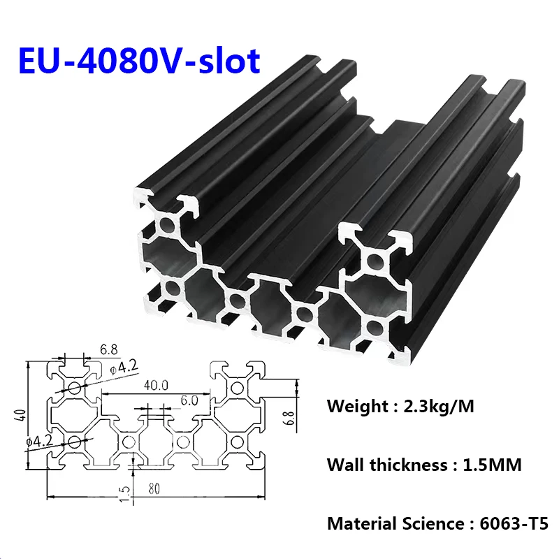 

1PC EU Black Oxidation 4080V-Slot Aluminum Profile 4.2 Hole 3D Printer Aluminum 4080U slot DIY Bracket Pipeline Framework