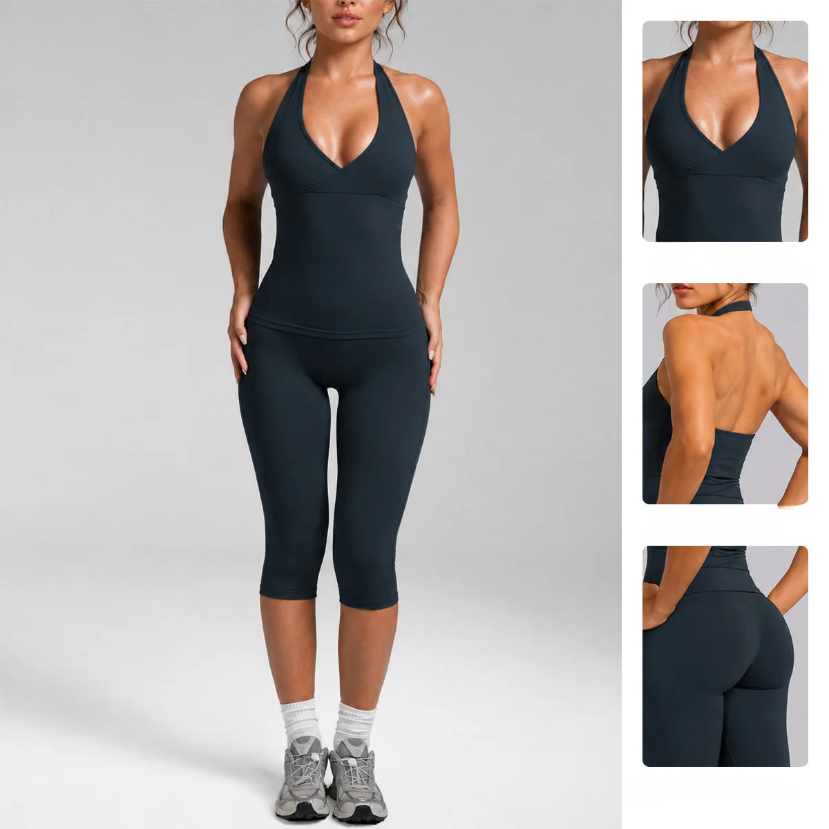 Backless Sports Bra Set Women Yoga Hollow Out Crop Top High Waist Leggings Gym Workout Running Tracksuit