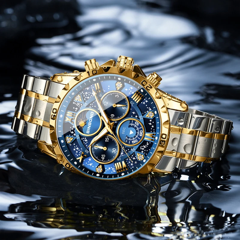 كرونوغراف العلامة التجارية الفاخرة أنيق الرجال ساعات المعصم مضيئة للذكور على مدار الساعة سوار فولاذي غير قابل للصدأ رجال الأعمال ساعات كوارتز #3