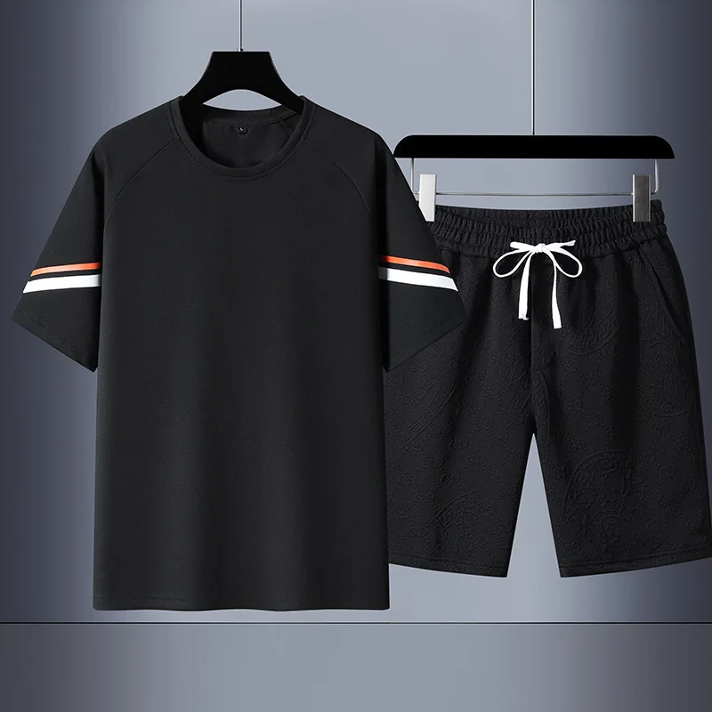 

Men's 2 Piece Gym Set Short Sleeve T Shirt + Shorts Running Suit Workout Clothes for Fitness Training tracksuit big size