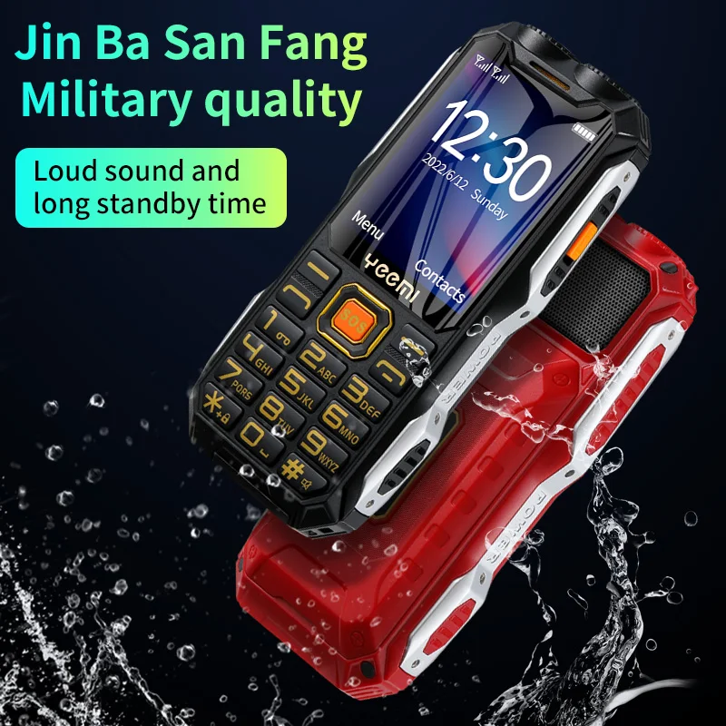 YeeMI Q8 Rugged Waterproof 4G Full Band Feature Phone 2.6Inch HD SOS Button Big Loudspeaker LED Light 4800mAh Battery Cellphone