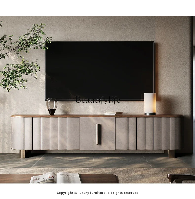 1LLuxury speed light luxury TV cabinet solid wood modern villa mansion original bedroom black walnut floor cabinet